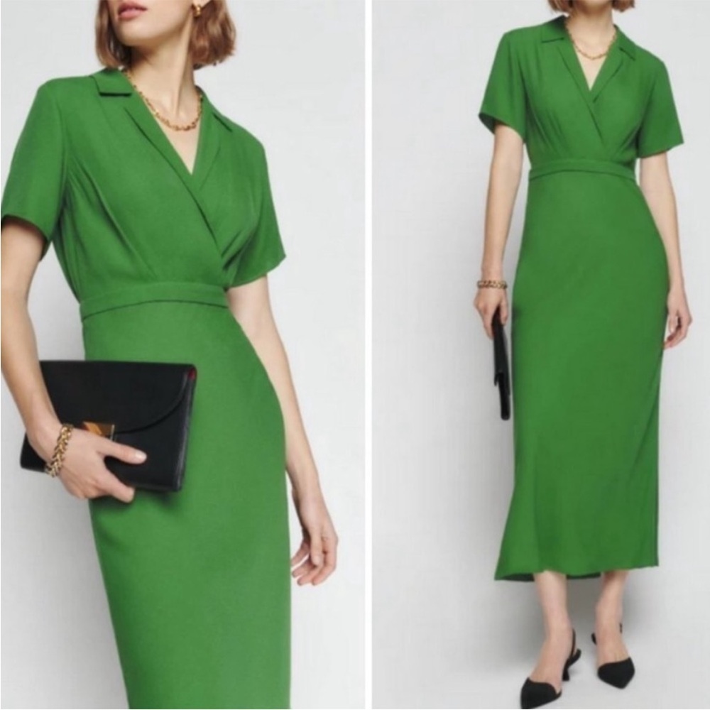 Reformation Kelly Green Wrap-Style Midi Dress